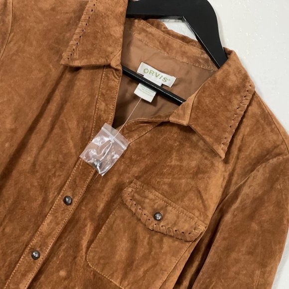 Orvis Tuscan Suede Button Down Shirt in Cognac Women's Size 16 NWOT - Picture 1 of 11